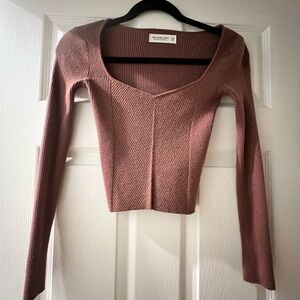 Pink Ribbed Long Sleeve Crop Top